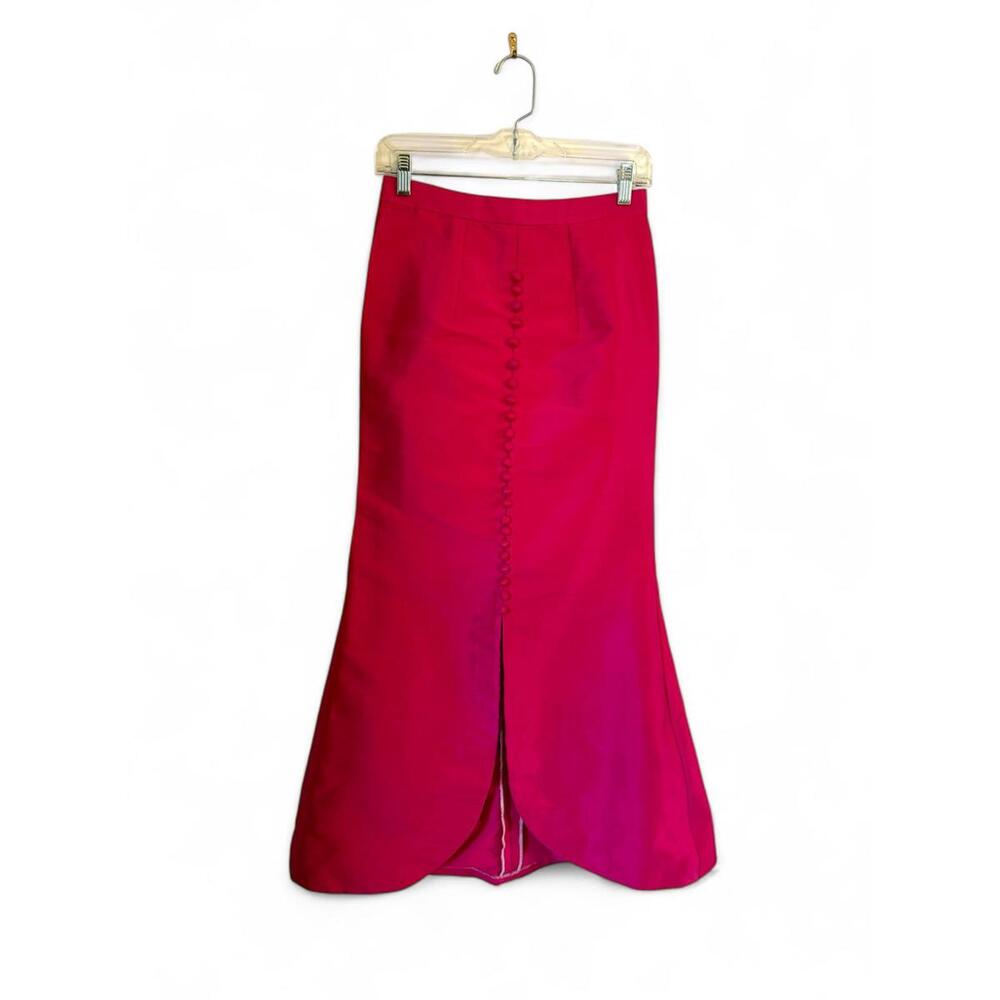Vintage Handmade Magenta Fishtail Silk Skirt Button Front